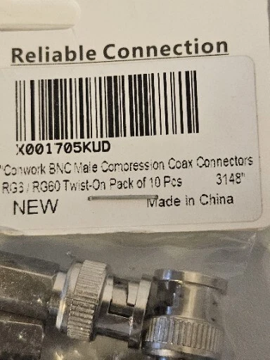 10 BNC CONNETTORE COASSIALE COMPRESSIONE RG59 CAVO CCTV MASCHIO (B2) - Immagine 2 di 2