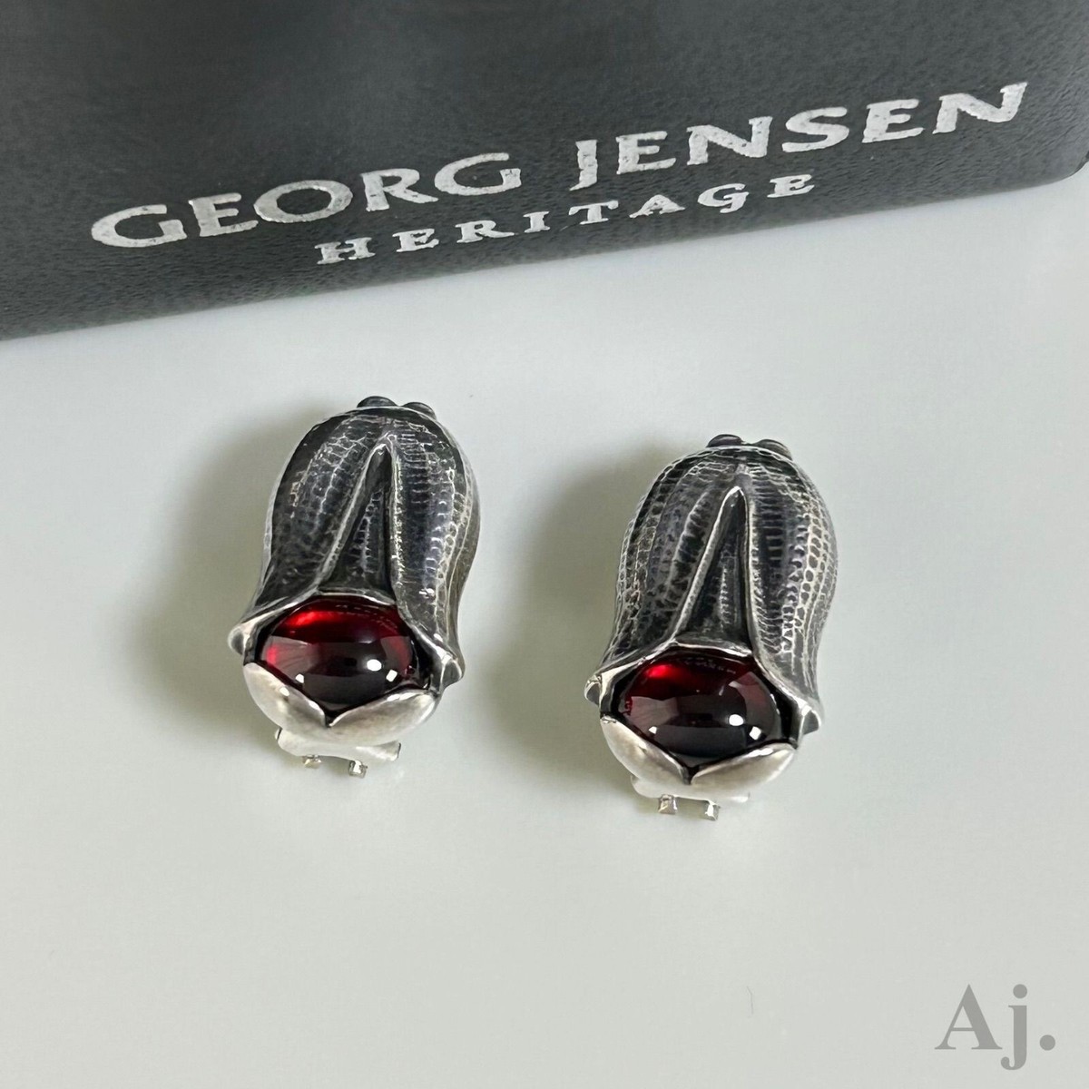 Georg Jensen Year 2007 Heritage Collection Earrings Garnet 