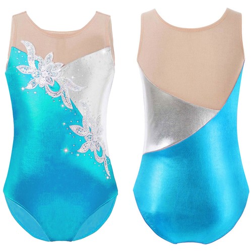 Girls Diamonds Adorned Ballet Dance Athletic Unitard Skating Leotard Bodysuit - Picture 23 of 57