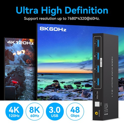 Commutateur KVM HDMI 8K 1 Moniteurs 2 Ordinateurs, 8K@60Hz HDMI 2.1 2 Ports USB - Photo 5/8