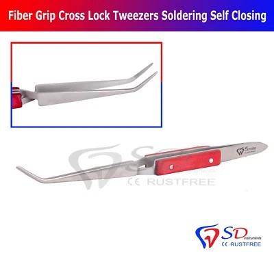 SD INSTRUMENTS Soldering Tweezers Straight Serrated Tip 16cm Reverse Cross Action Fibre Grip CE