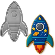 Space Rocket Cookie Cutter & Stamp Set, model A100 4"(4 x 2.6 inches)