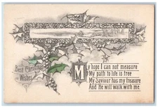 c1910's Christmas Wishes Holly Berries Poem Motto Unposted Antique Postcard