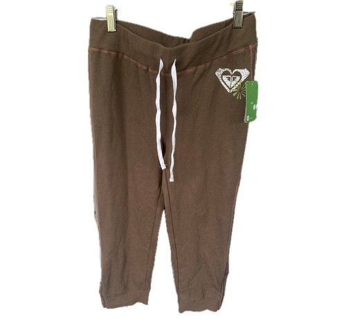 Roxy Girl's NWT Chocolate Brown Graphic Logo Zip Crop Jogger Sweatpants XL 16
