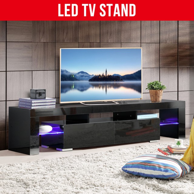 160cm Rgb Led Light Tv Stand High Gloss Black Cabinet Living Room High Gloss Black Tv Cabinet Stand With Rgb Led Light Remote Control 12 Colors