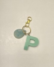 Initial Letter Keychain, Cute Sparkling Teardrop Keyring Letter P, Resin