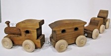 Hand Carved Wooden Toy Train Engine  3 Cars Vintage 30" L X 4" T