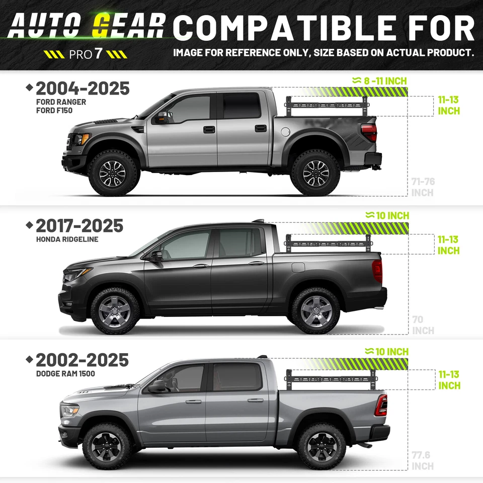 Adjustable 11.2-13.2" High Truck Bed Racks For 04-25 Ranger &F150,02-25 Ram 1500 - Imagem 2 de 4