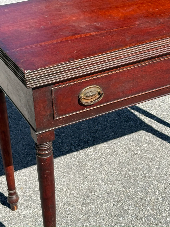 Старинная вишневая карточная консоль игровой стол Sheraton старая поверхность подставка для зала 1820 - Изображение 3 из 4
