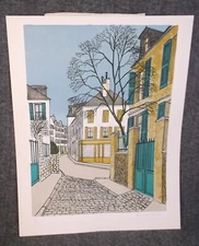 VINTAGE LITHOGRAPH  DENIS PAUL NOYER SIGNED & NUMBERED COBBLESTONE STREET SCENE
