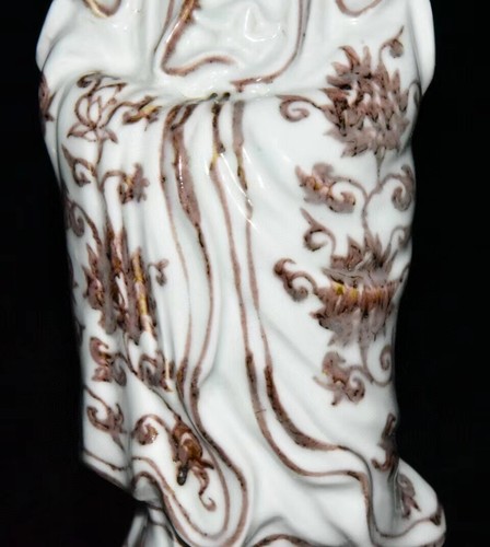 14.9" old antique ming dynasty xuande mark porcelain louts flower guanyin statue - Picture 5 of 9