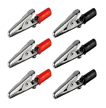 6 Krokodilklemmen Bananenstecker Set Krokodilklemme Schraube Rot Schwarz 51mm