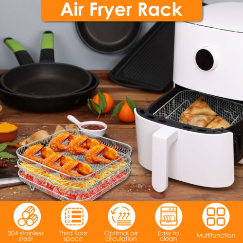 3 Layer Air Fryer Rack Square Air Fryer Grill Rack Stainless Steel Grill paizD∈