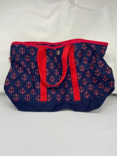 Tommy Hilfiger Anchor Print Large Tote Bag Canvas  Navy / Red - Picture 1 of 7