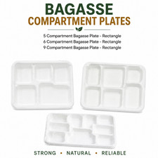 Bagasse Compartment Plates, Rectangle Trays for Parties & Catering-Free Delivery