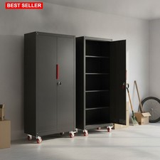 Metal Storage Cabinet Wheels 71 In Garage Tool 4 Adjustable Shelf Lockable Door