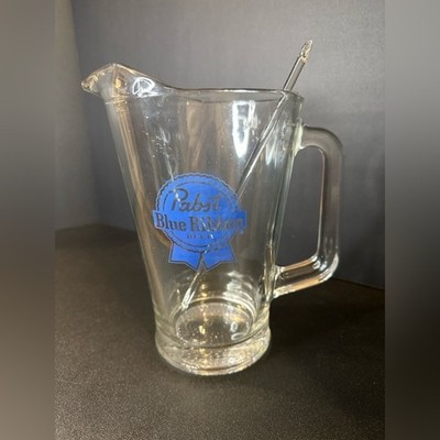 Vintage Pabst Blue Ribbon Glass Beer Pitcher w/ Stirrer