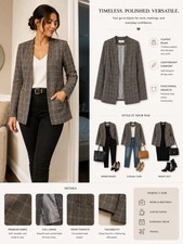 Calvin Klein Lined Gray Plaid Open Front Blazer Jacket w/ Pockets Size 10