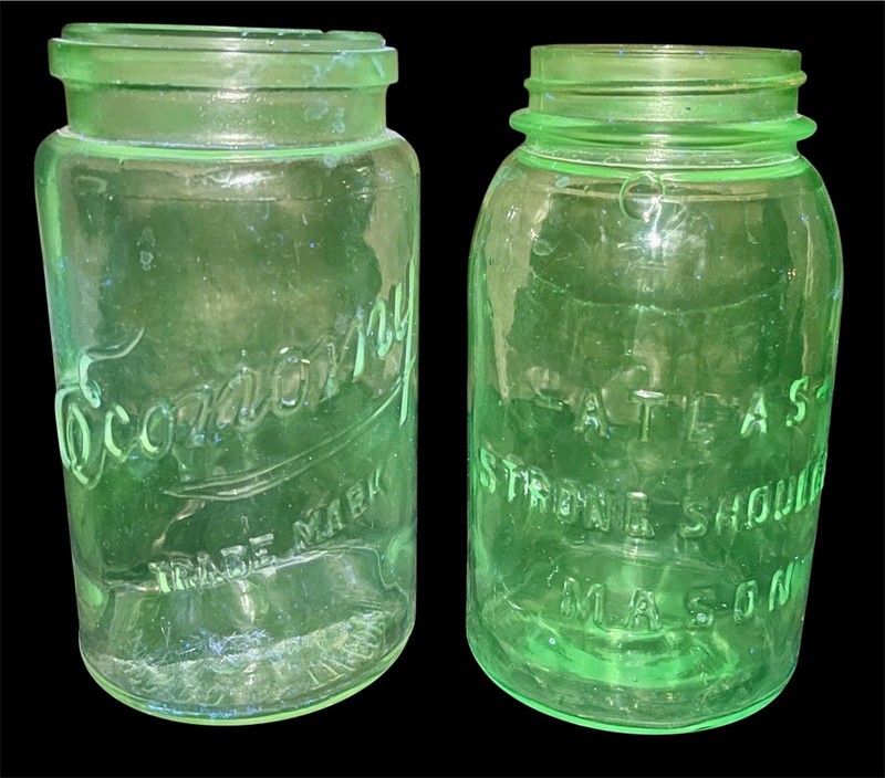 2 UV reactive Antique Jars Aqua Atlas Strong Shoulder/ Economy  Glow Blacklight 