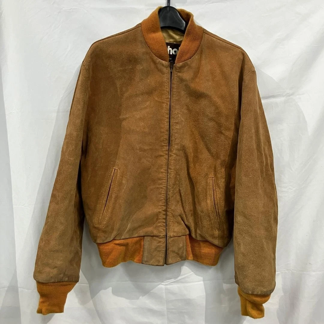 Chaqueta de bombardero de cuero de gamuza Schott marrón hecha en EE. UU....
