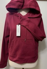NEW Calvin Klein Performance Women's Pullover Hoodie Burgundy Waffle Trim SMALL