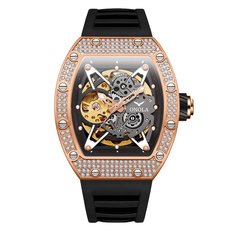 Luxury Skeleton Automatic Mechanical Men's Watch Waterproof Luminous Cz Diamond