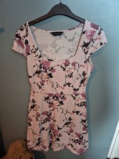 Dorothy Perkins Size 12 Pink Floral Short Sleeve Skater Dress (225/141/v)
