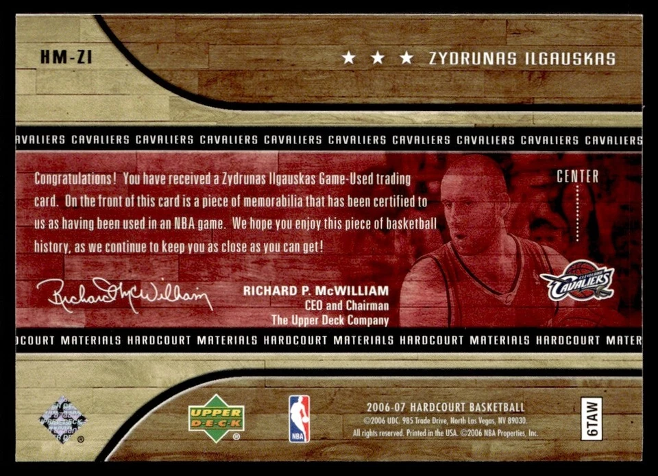2006-07 Upper Deck Hardcourt Materials Zydrunas Ilgauskas Cleveland Cavaliers - Image 2 of 2