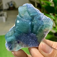 104G  Rare transparent blue green cubic fluorite mineral crystal sample/China
