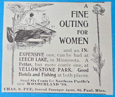 #ad Antique 1898 Magazine Ad Northern Pacific Outing Women Leech Lake Yellowstone $14.99