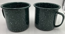 Enamelware Cups Green W/White Speckles Camping Cups 3" Set of 2 Mugs