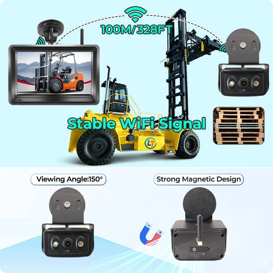 Wireless Forklift Backup Camera Front View 5" DVR Monitor Laser Light Position - Image 2 of 4