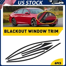 6x Chrome Delete Blackout Window Cover Trim For Honda Accord Sedan 2018-22 Black