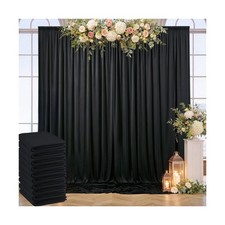 50ft x 10ft Wrinkle Free Black Backdrop Curtain for Parties, 10 Panels Silky ...