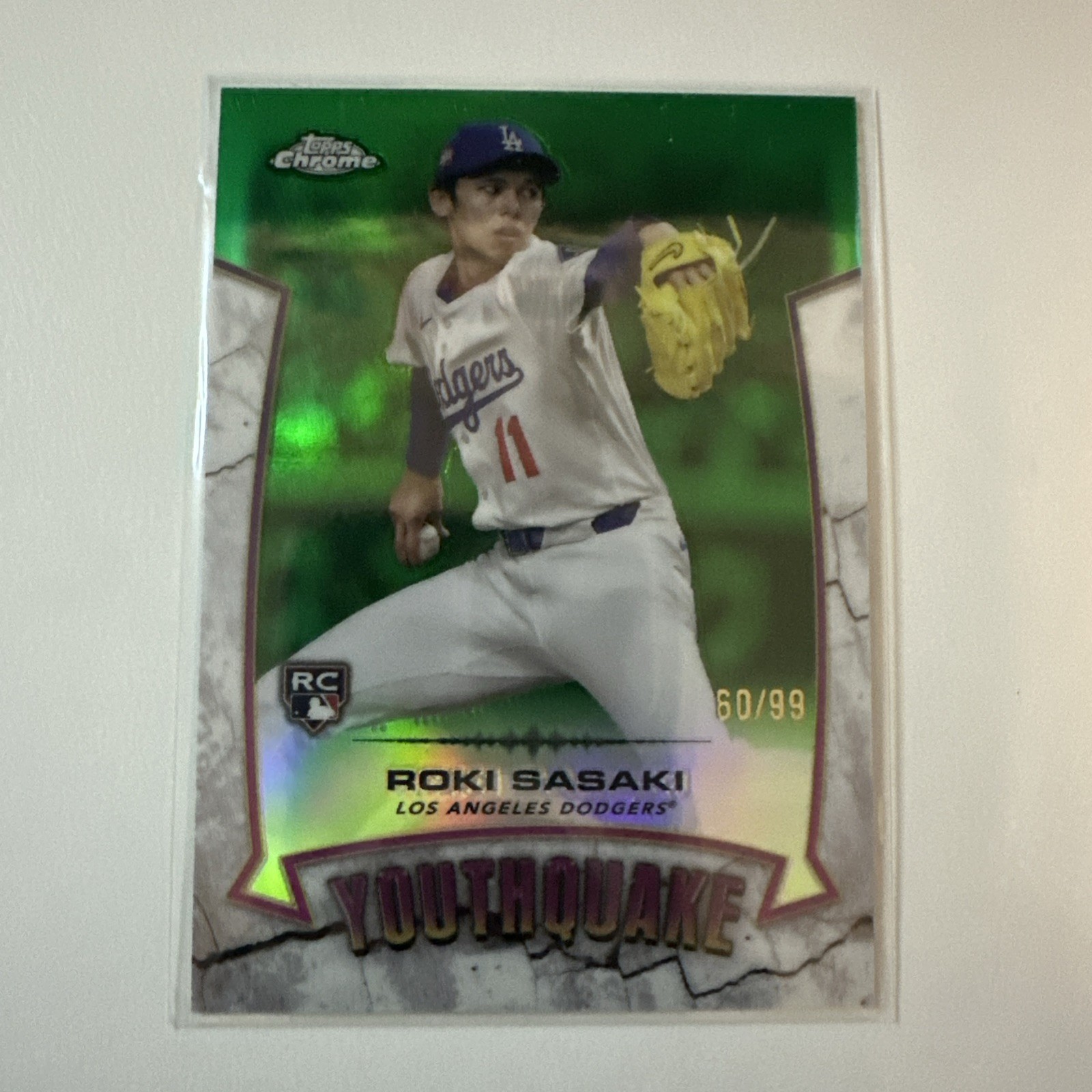 2025 Topps Chrome Roki Sasaki YouthQuake Green Refractor 60/99 RC #YQ-10 Dodgers