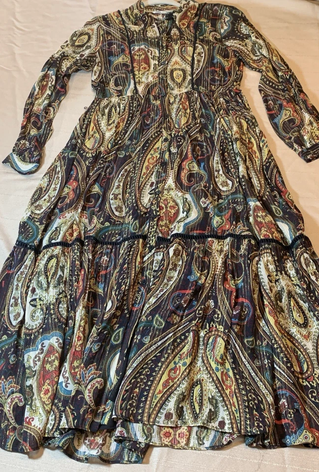 Vestido Zara Paisley BoHo Mujer XS Nuevo Sin Etiquetas Manga Larga Transparente Caprichoso Foto 2 de 4