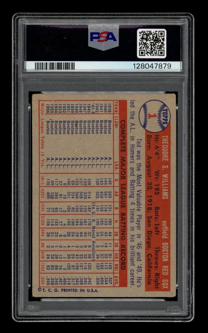 1957 Topps Set-Break #  1 Ted Williams PSA 3 VG view 2