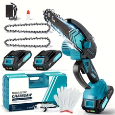 Mini Chainsaw 6-Inch Brushless with 2-Pack 2000mAh Batteries And 2-Pack Chains