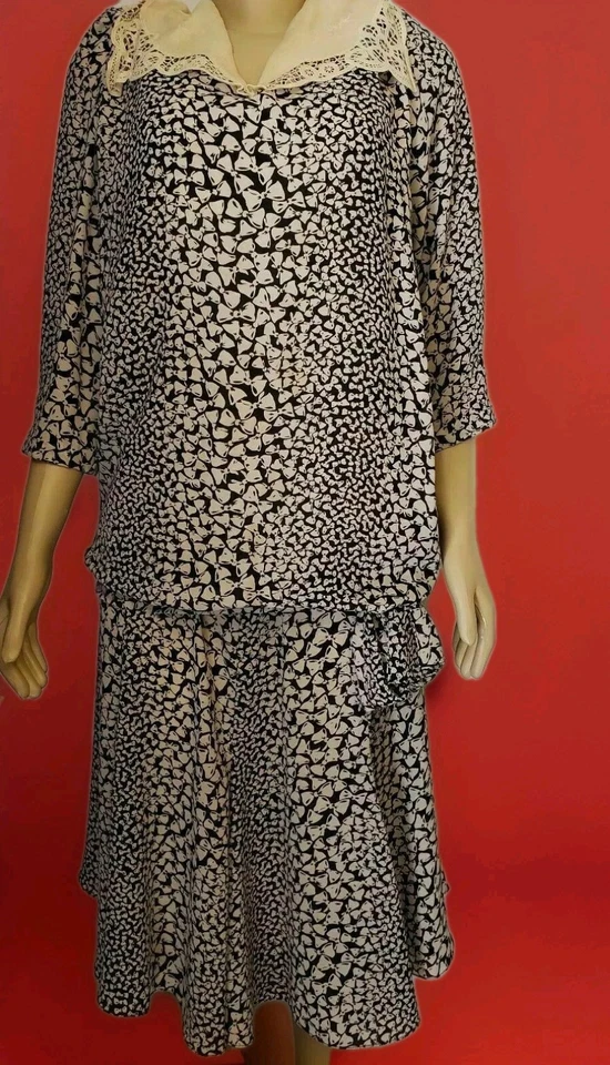 Vestido LIZ ROBERTS INC Vintage Negro Beige Poliéster Manga 3/4 Mujer Talla 10 Foto 2 de 4