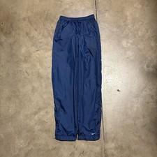 Vintage 90s Nike Track Pants M Navy Nylon Jogger Windbreaker Baggy Ankle Zip