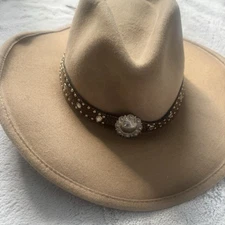 Austin Wool Cowboy Hat Lg Handmade Mexico Concho Band M&F Western Tan