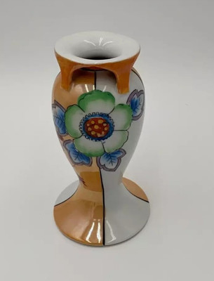 Vtg Art Deco Vase Porcelain Columns Lustreware painted Iridescent luster Japan