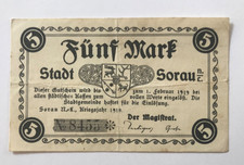 Notgeld Sorau, ary, Niederlausitz, Neumark, Gutschein &uuml;ber 5 Mark von 1918
