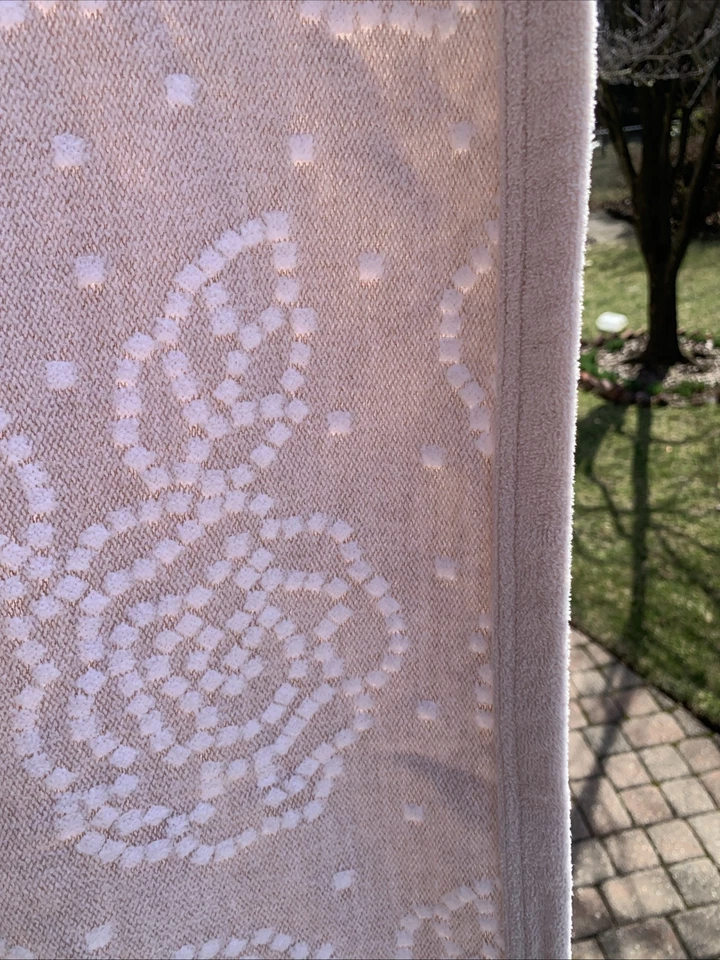 Vtg Yves Saint Laurent YSL Towel Blanket Logo Beige Polka Dot Floral - Image 2 of 4