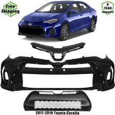 Front Bumper Cover Paintable & Grille Assembly Kit For 2017-2019 Toyota Corolla
