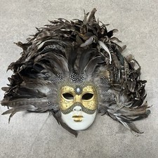 Vintage Venetian Mask Carnival Mask Hand Painted Italy Feathers