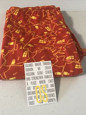 Lularoe OS Leggings Halloween Haunted Houses Orange Yellow Unicorn New W Tags