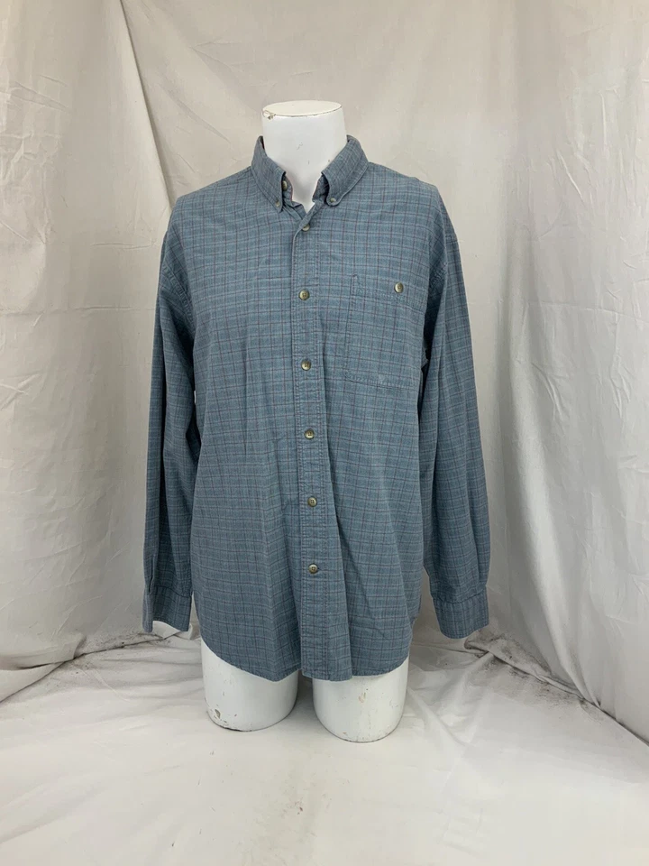 Camisa Bob Timberlake Manga Larga Botón L Hombres Azul Algodón a Cuadros India YGI U1-159 Foto 2 de 4