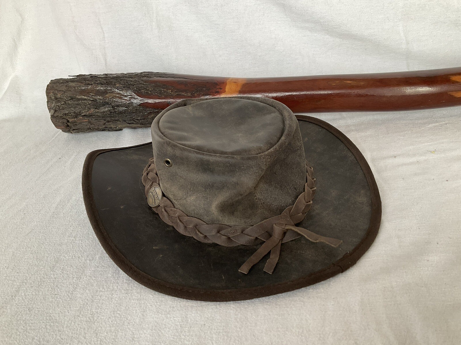 Barmah Brown Australian Leather Men’s Hat. Size Xl Bronco 1060 Foldaway