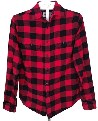 Plaid Collared Button Up Shirt Mens Size S Red Black Long Sleeve Goodfellow - Picture 1 of 10